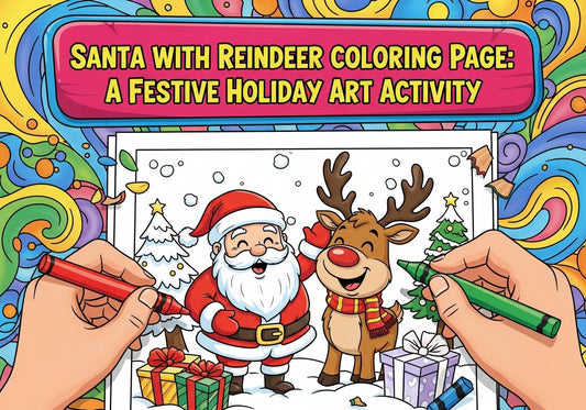 santa with reindeer coloring page