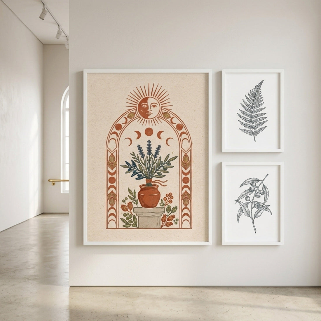 Sun and Moon Lavender Linocut Wall Art Decor