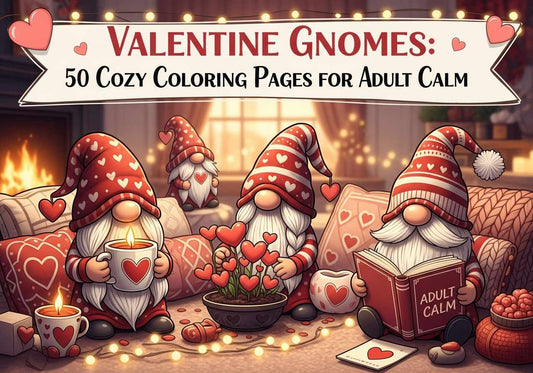 The gnomes are relaxing, reading books and drinking tea on Valentine's Day.