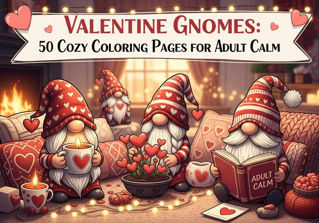 The gnomes are relaxing, reading books and drinking tea on Valentine's Day.
