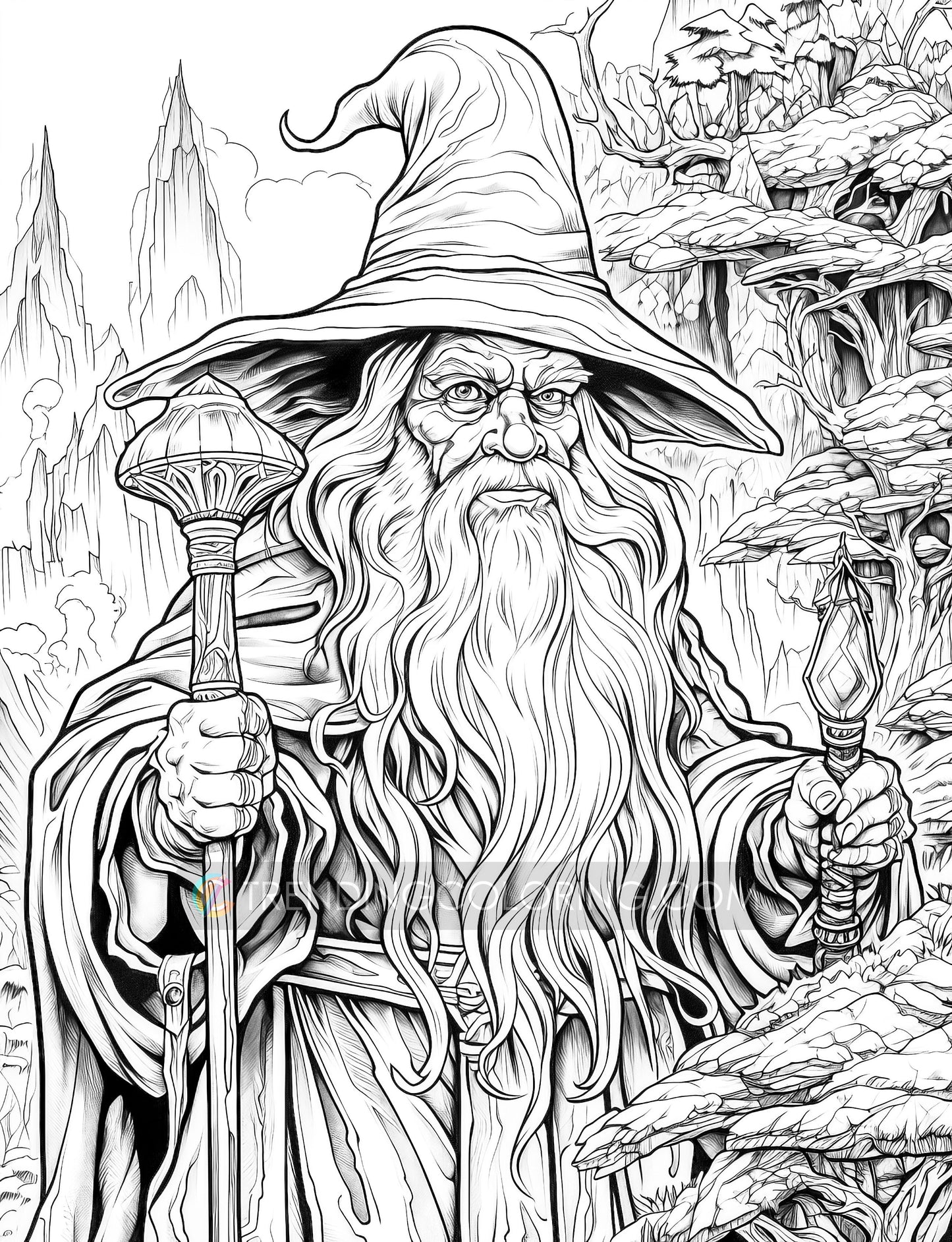 50 Powerful Wizard Coloring Pages - Halloween Coloring - Instant Download - Printable PDF