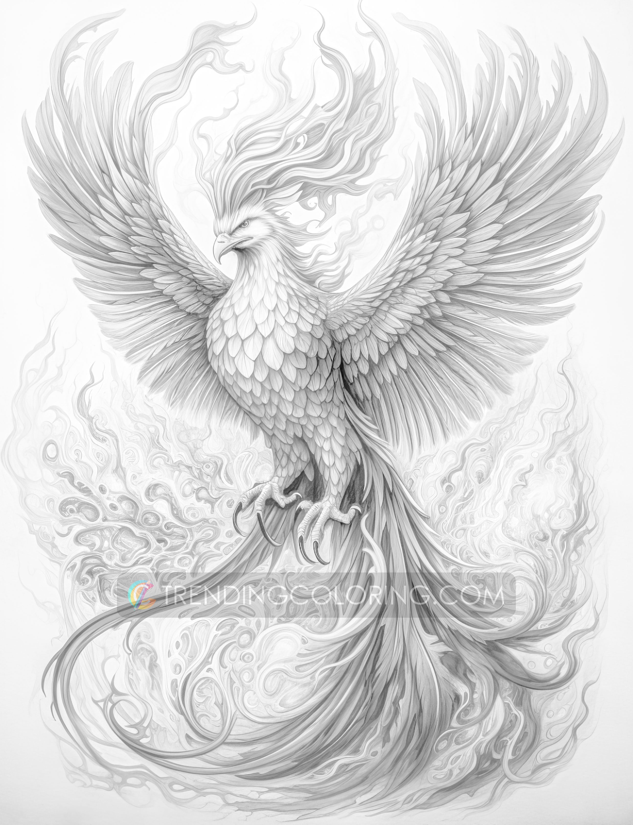 25 Mythical Phoenix Grayscale Coloring Pages - Instant Download - Prin ...