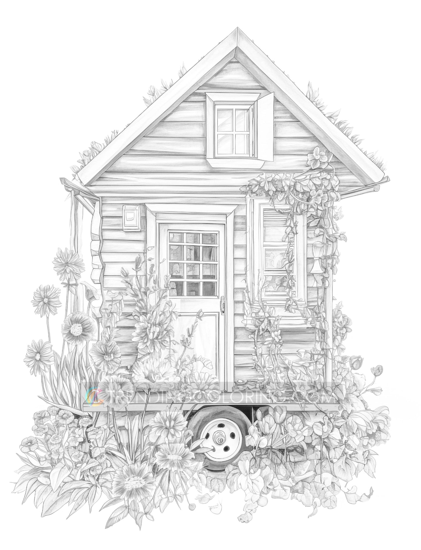 25 Adorable Mini Houses Grayscale Coloring Pages - Instant Download - Printable PDF