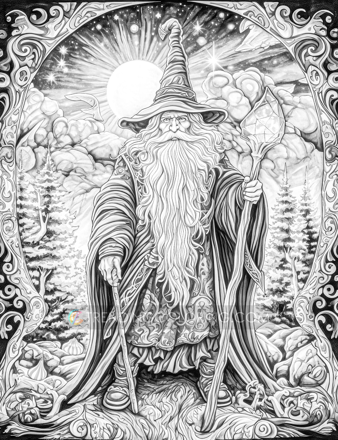 50 Powerful Wizard Coloring Pages - Halloween Coloring - Instant Downl ...