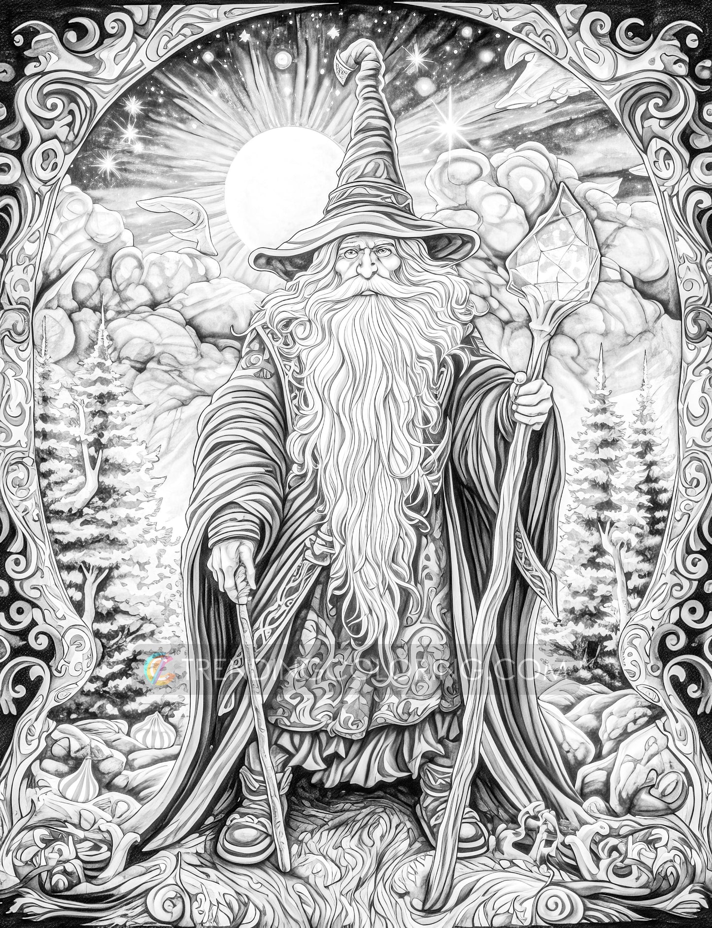 50 Powerful Wizard Coloring Pages - Halloween Coloring - Instant Download - Printable PDF