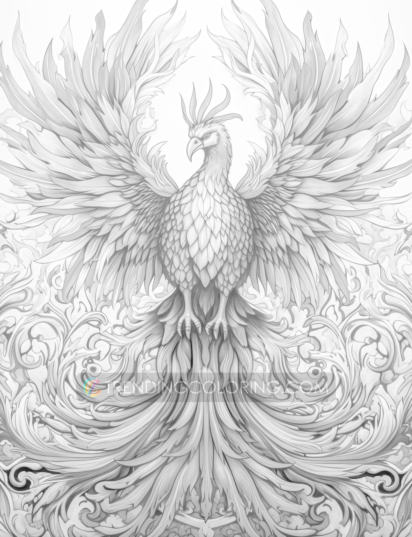 25 Mythical Phoenix Grayscale Coloring Pages - Instant Download - Printable PDF Dark/Light
