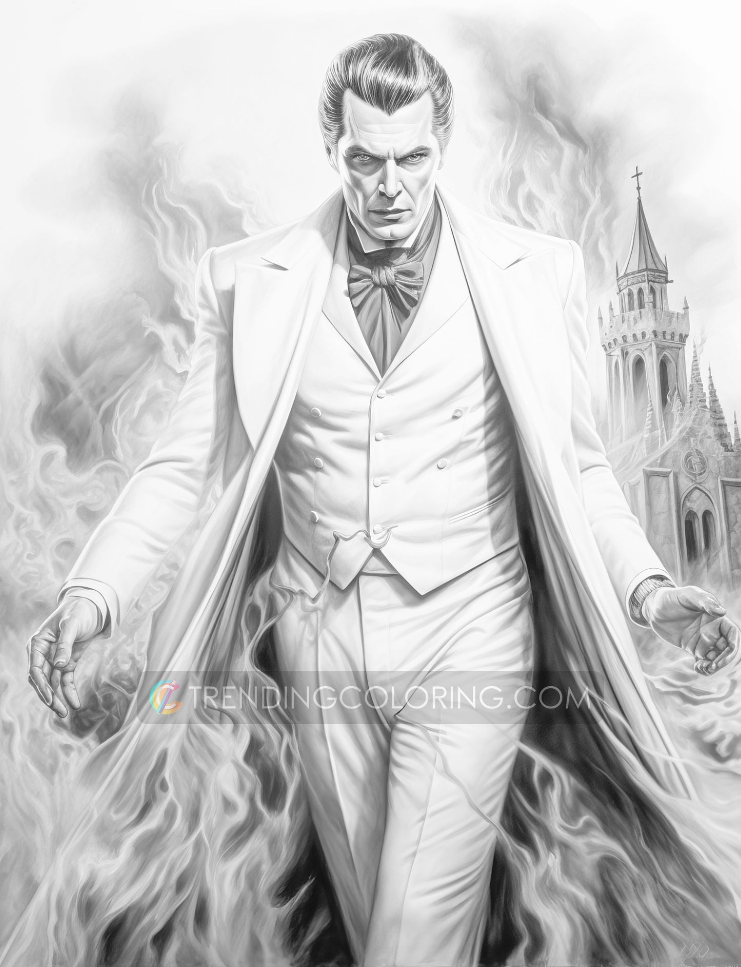 25 Count Dracula Grayscale Coloring Pages - Halloween Coloring - Instant Download - Printable PDF Dark/Light