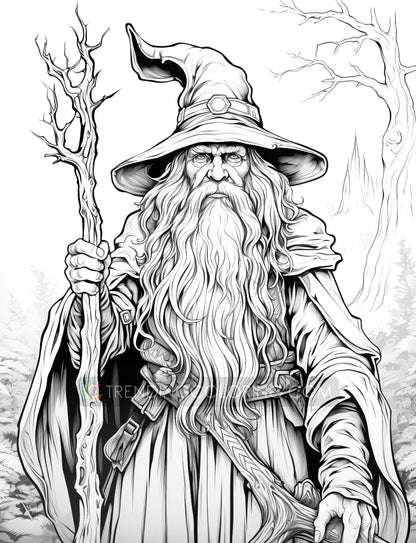 50 Powerful Wizard Coloring Pages - Halloween Coloring - Instant Download - Printable PDF