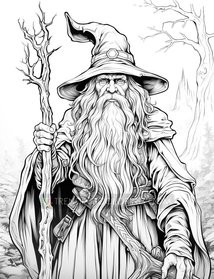 50 Powerful Wizard Coloring Pages - Halloween Coloring - Instant Downl