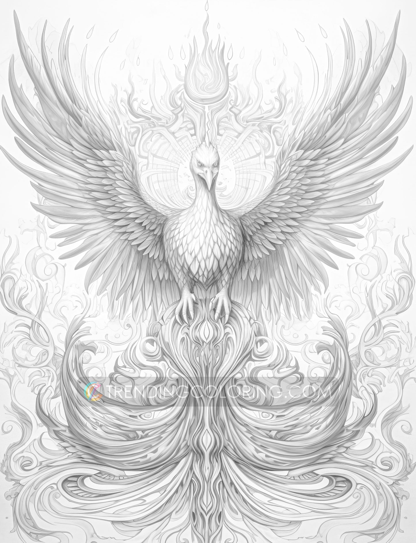25 Mythical Phoenix Grayscale Coloring Pages - Instant Download - Printable PDF Dark/Light