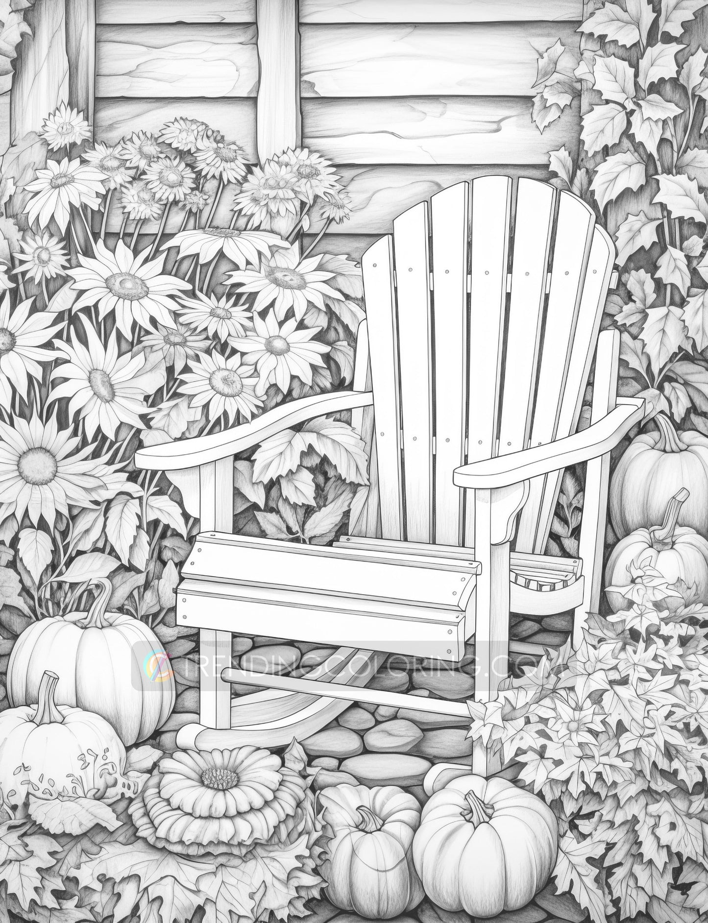 50 Autumn Garden Grayscale Coloring Pages - Instant Download - Printable PDF Dark/Light