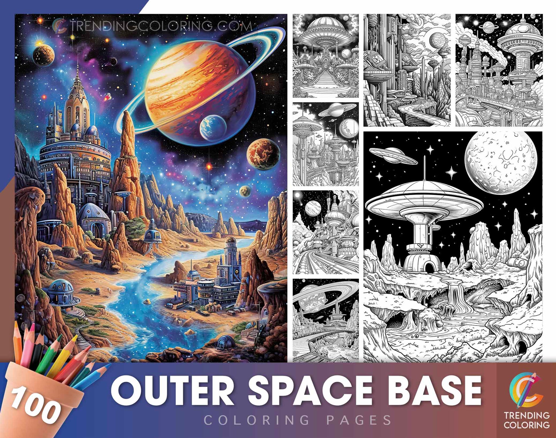 100 Outer Space Base Coloring Pages - Instant Download - Printable