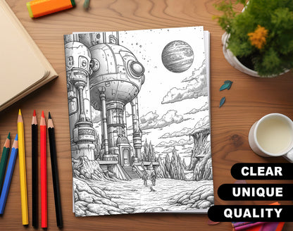 100 Outer Space Base Coloring Pages - Instant Download - Printable – preview 3