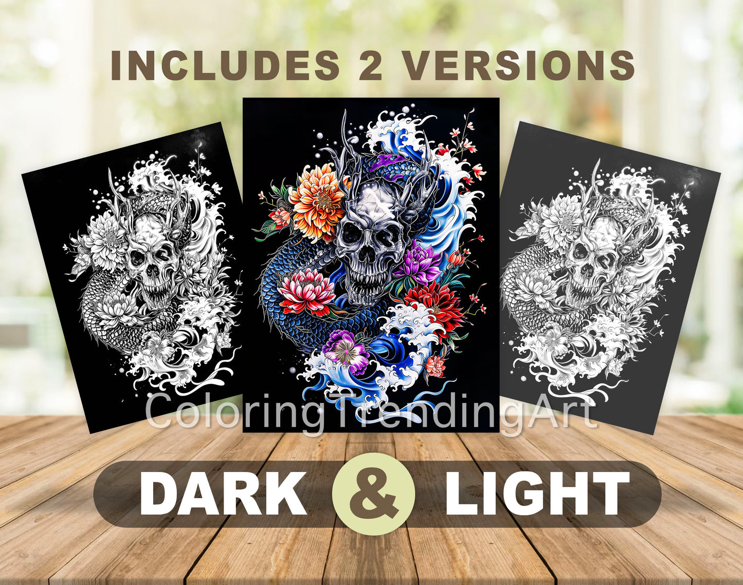 101 Tattoos Therapy 2 Grayscale Coloring Pages - Instant Download - Printable Dark/Light – preview 4