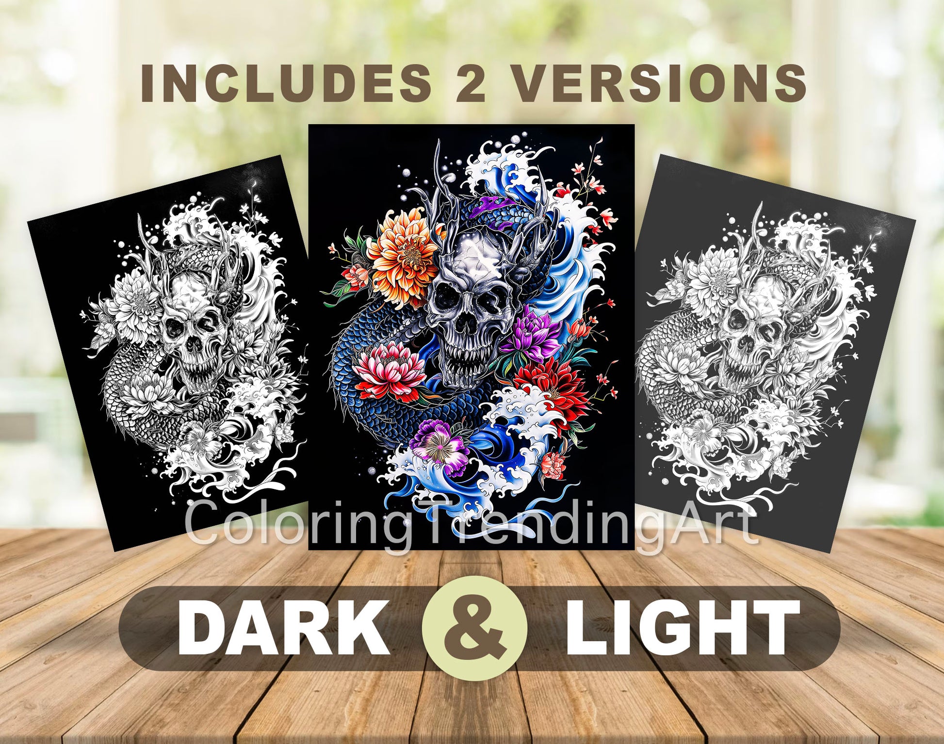 101 Tattoos Therapy 2 Grayscale Coloring Pages - Instant Download - Printable Dark/Light – preview 4