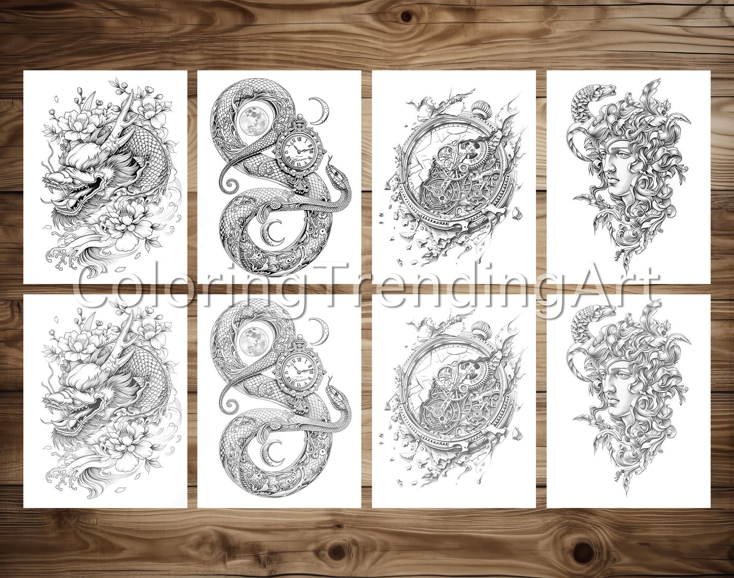 101 Tattoos Therapy 2 Grayscale Coloring Pages - Instant Download - Printable Dark/Light – preview 6