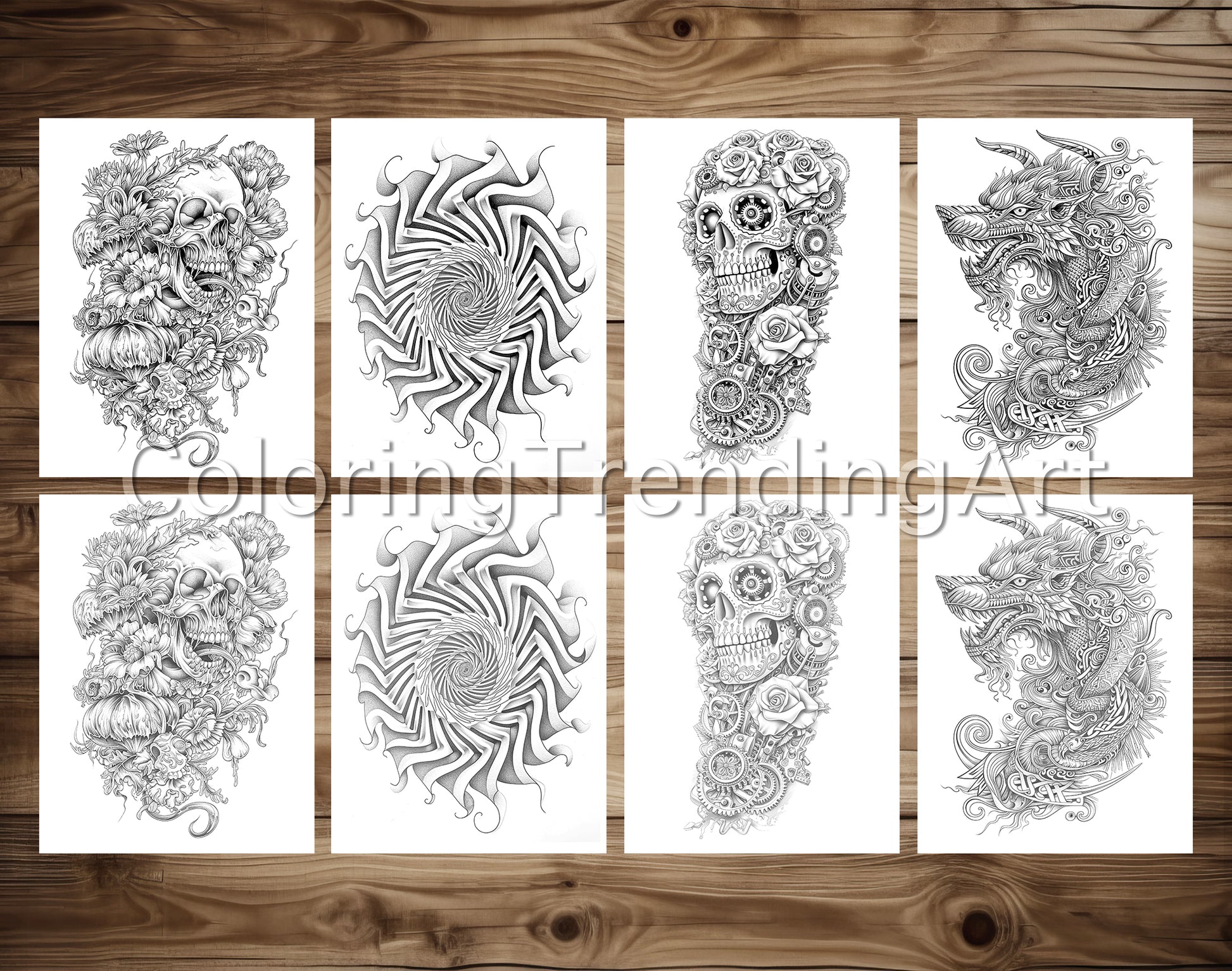 101 Tattoos Therapy 2 Grayscale Coloring Pages - Instant Download - Printable Dark/Light – preview 7
