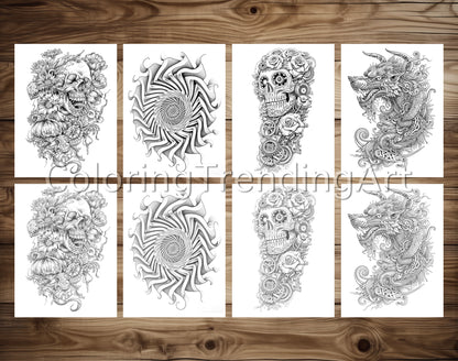 101 Tattoos Therapy 2 Grayscale Coloring Pages - Instant Download - Printable Dark/Light – preview 7