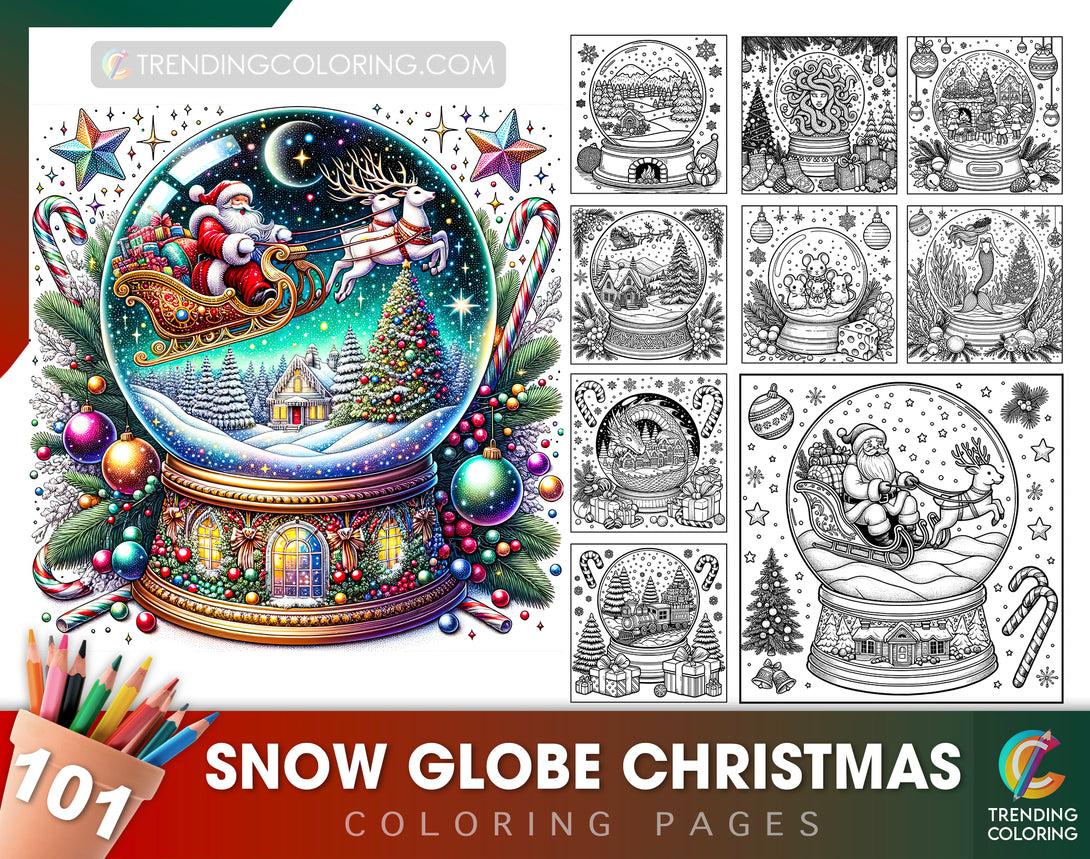 101 Snow Globe Christmas Coloring Pages - Instant Download - Printable