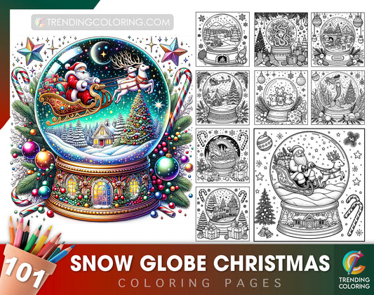 101 Snow Globe Christmas Coloring Pages for Kids and Adults - Instant Download - Printable PDF
