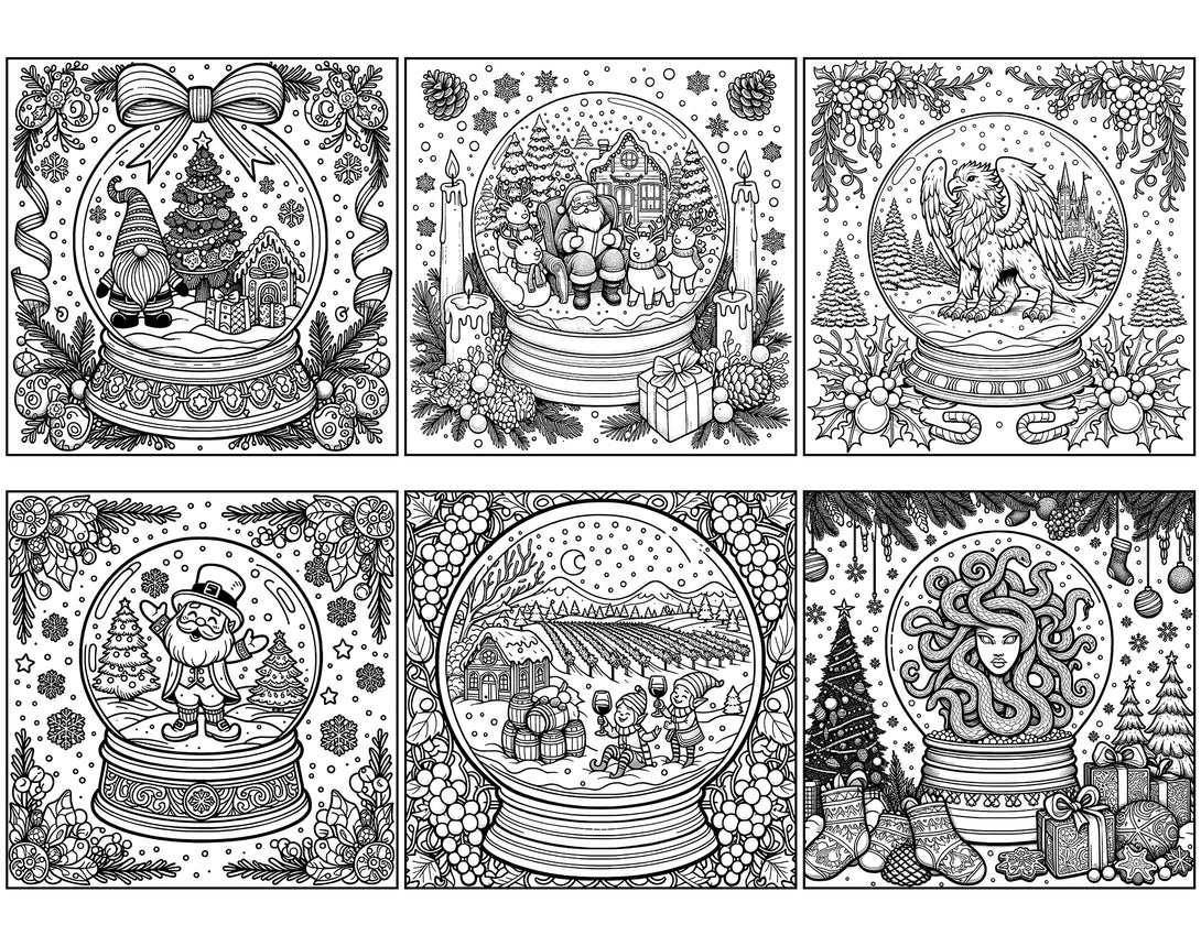 101 Snow Globe Christmas Coloring Pages - Instant Download - Printable