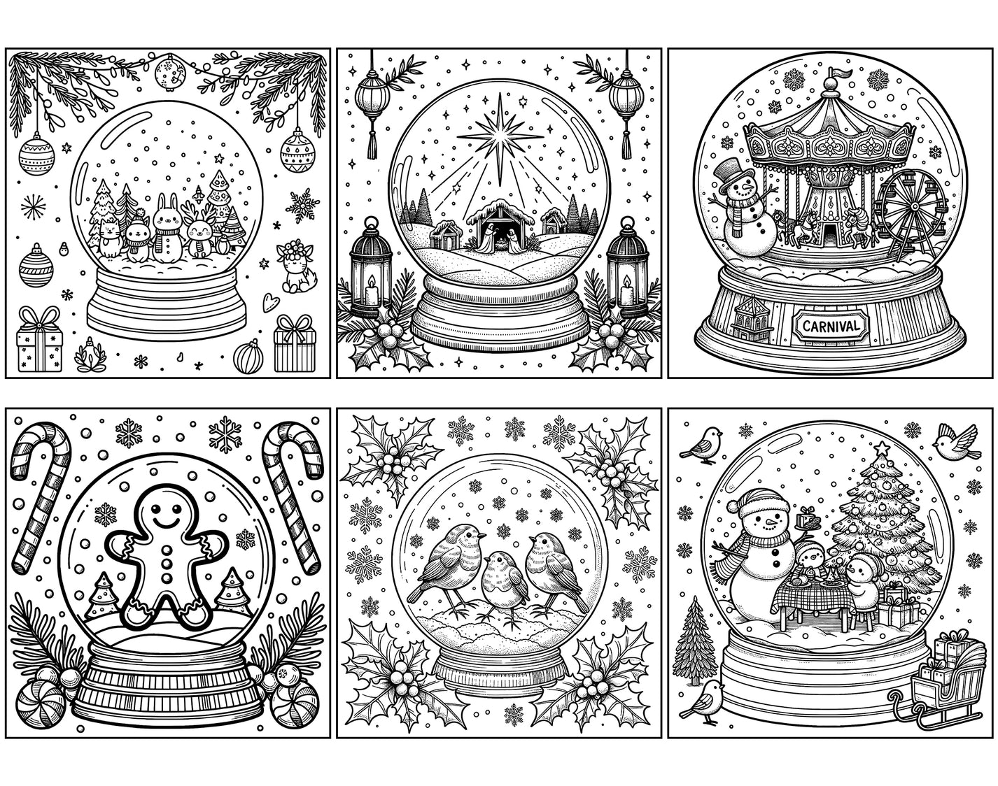 101 Snow Globe Christmas Coloring Pages Instant Download Printable