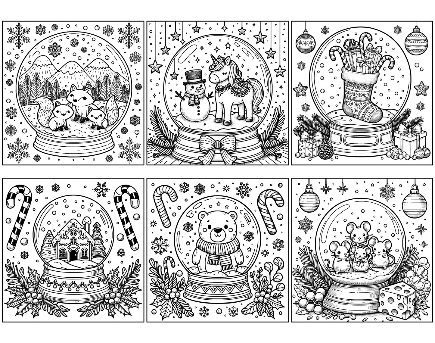 101 Snow Globe Christmas Coloring Pages - Instant Download - Printable