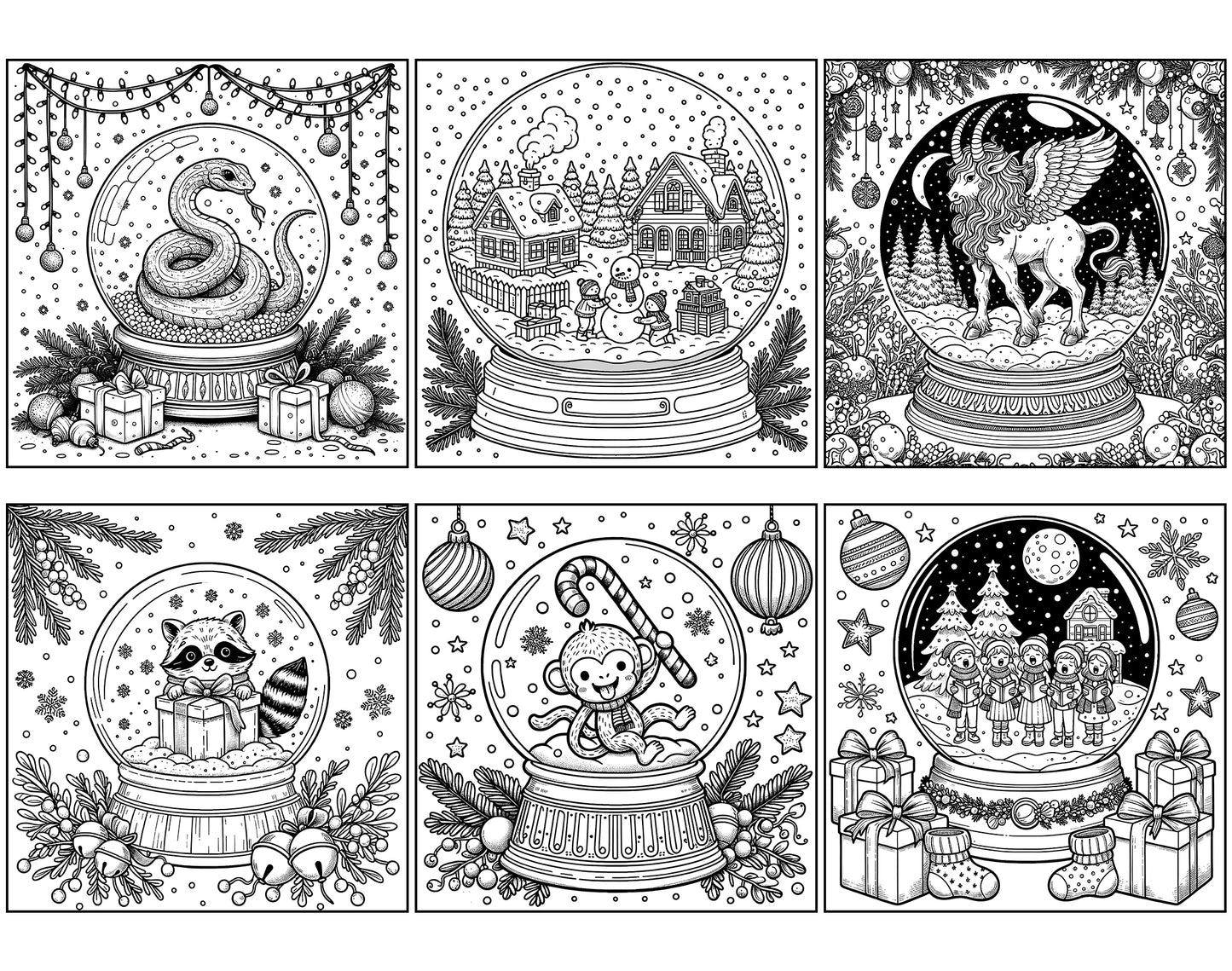 101 Snow Globe Christmas Coloring Pages - Instant Download - Printable