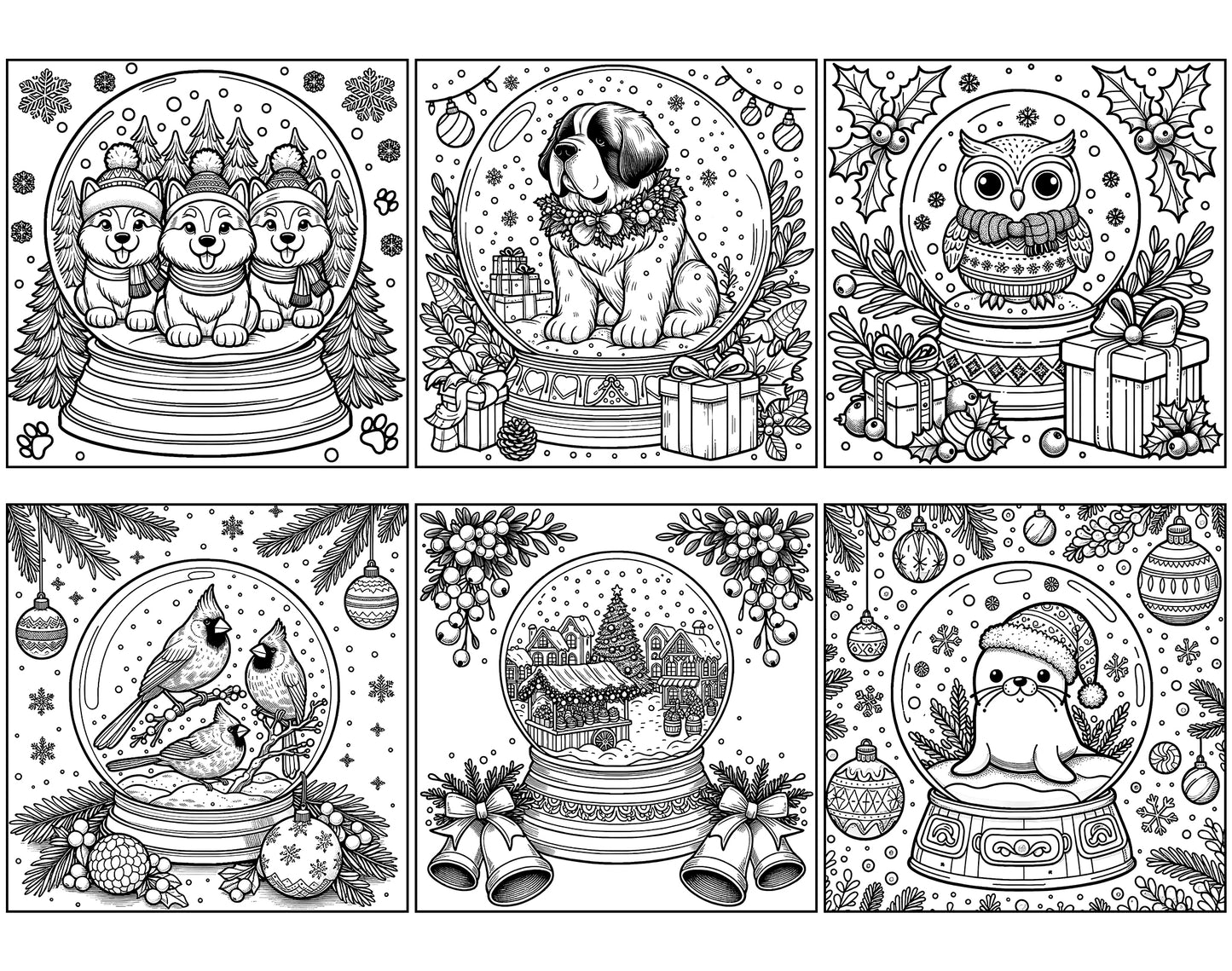 101 Snow Globe Christmas Coloring Pages - Instant Download - Printable