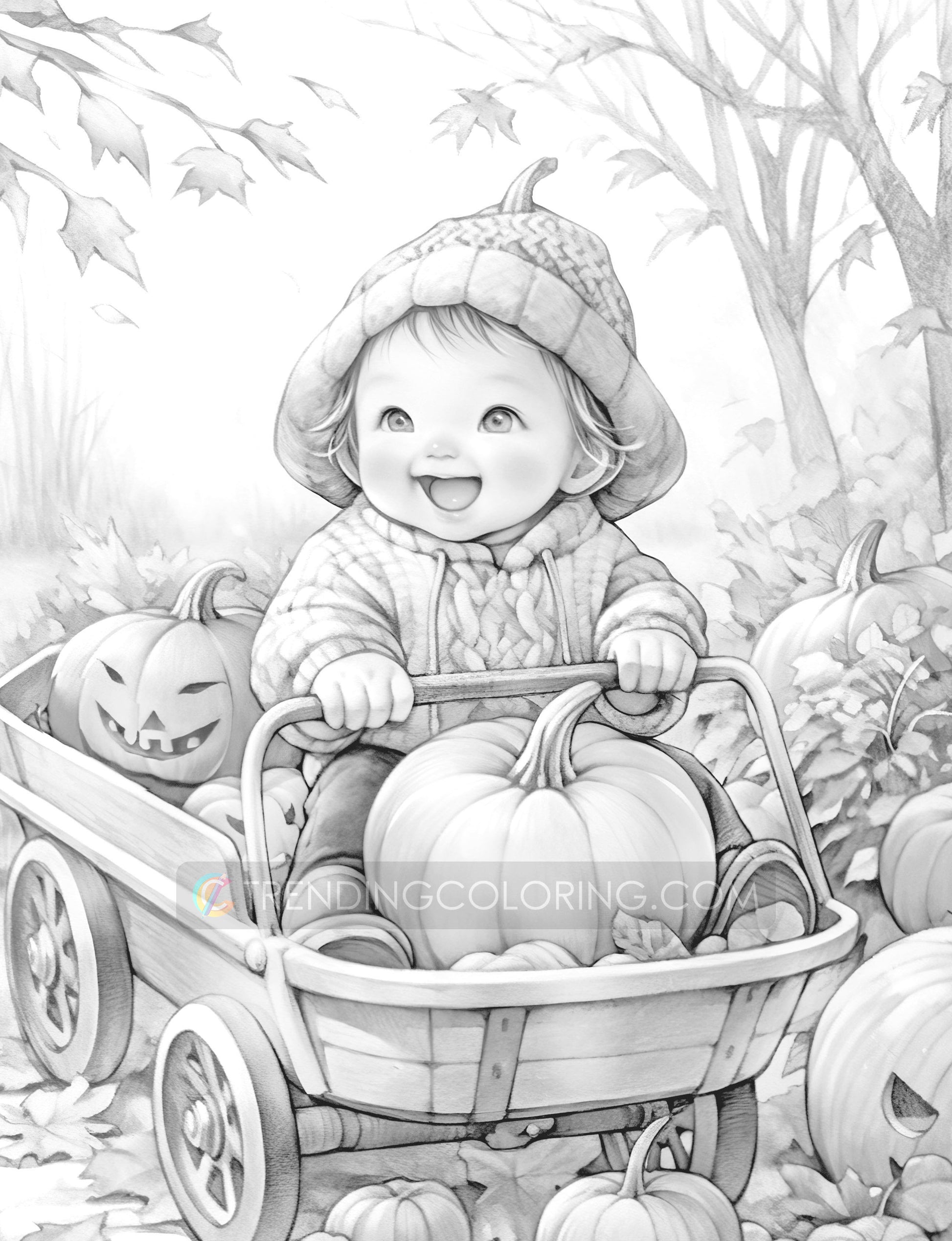101 Autumn Theme Special Collection Grayscale Coloring Pages - Instant Download - Printable – preview 2