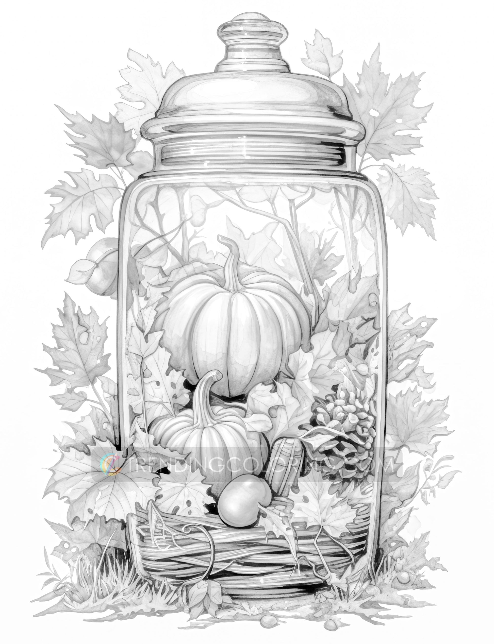 101 Autumn Theme Special Collection Grayscale Coloring Pages - Instant Download - Printable – preview 8