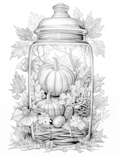101 Autumn Theme Special Collection Grayscale Coloring Pages - Instant Download - Printable – preview 8