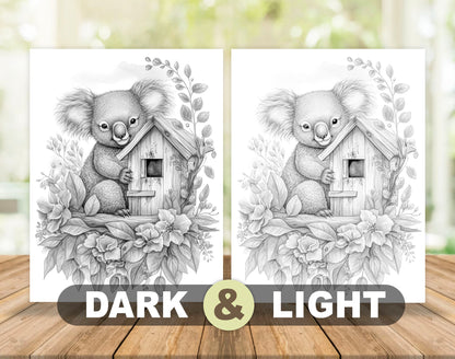 101 Baby Animal Home Grayscale Coloring Pages - Instant Download - Printable - Dark/Light – preview 5