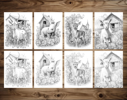 101 Baby Animal Home Grayscale Coloring Pages - Instant Download - Printable - Dark/Light – preview 6