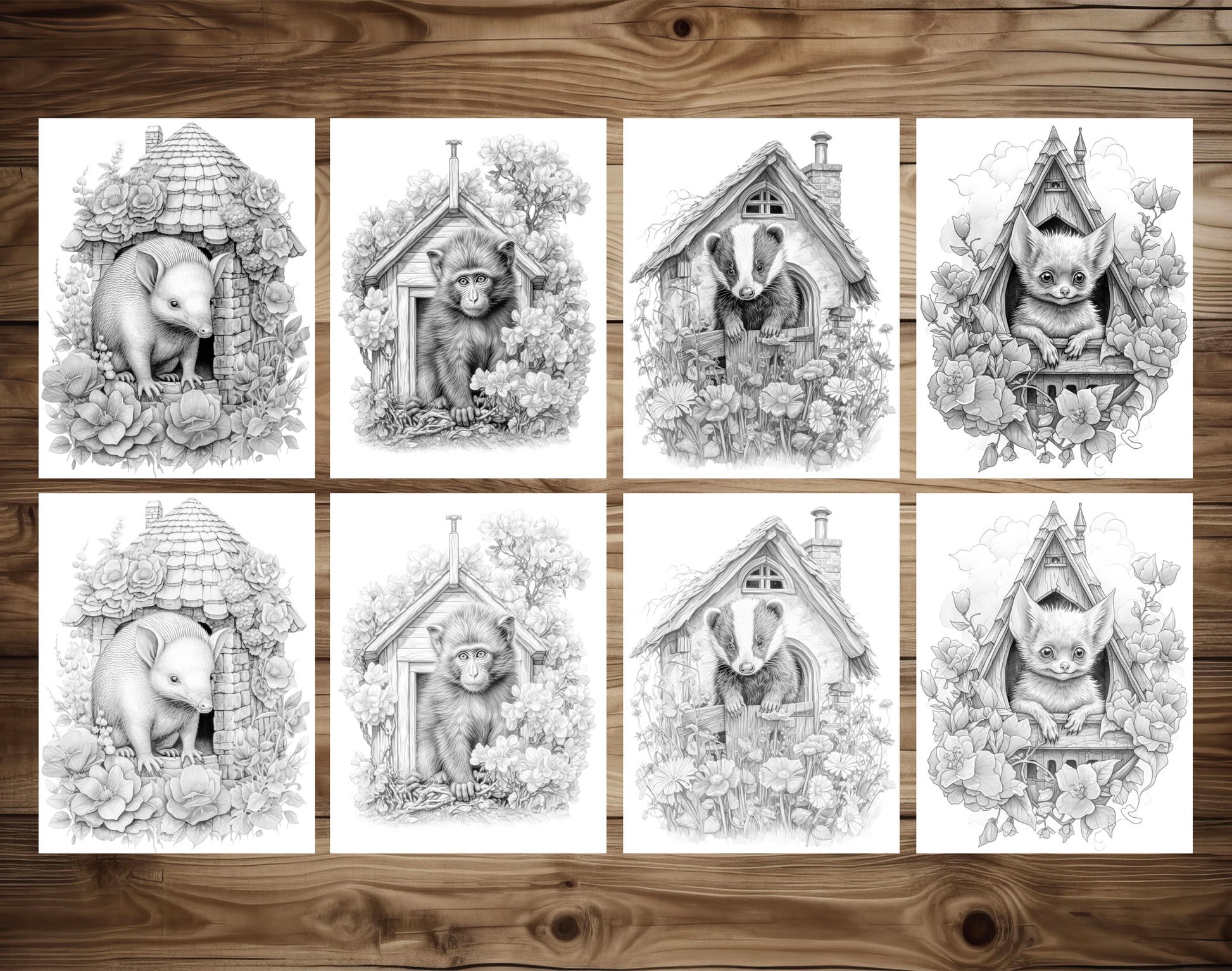 101 Baby Animal Home Grayscale Coloring Pages - Instant Download - Printable - Dark/Light – preview 7
