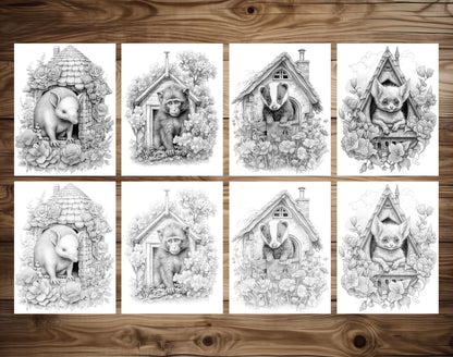 101 Baby Animal Home Grayscale Coloring Pages - Instant Download - Printable - Dark/Light – preview 7