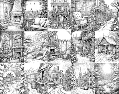 101 Calming Christmas Grayscale Coloring Pages - Instant Download - Printable – preview 2