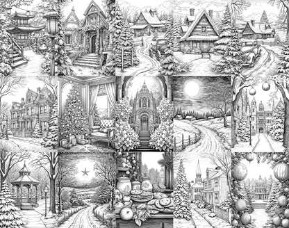 101 Calming Christmas Grayscale Coloring Pages - Instant Download - Printable – preview 3