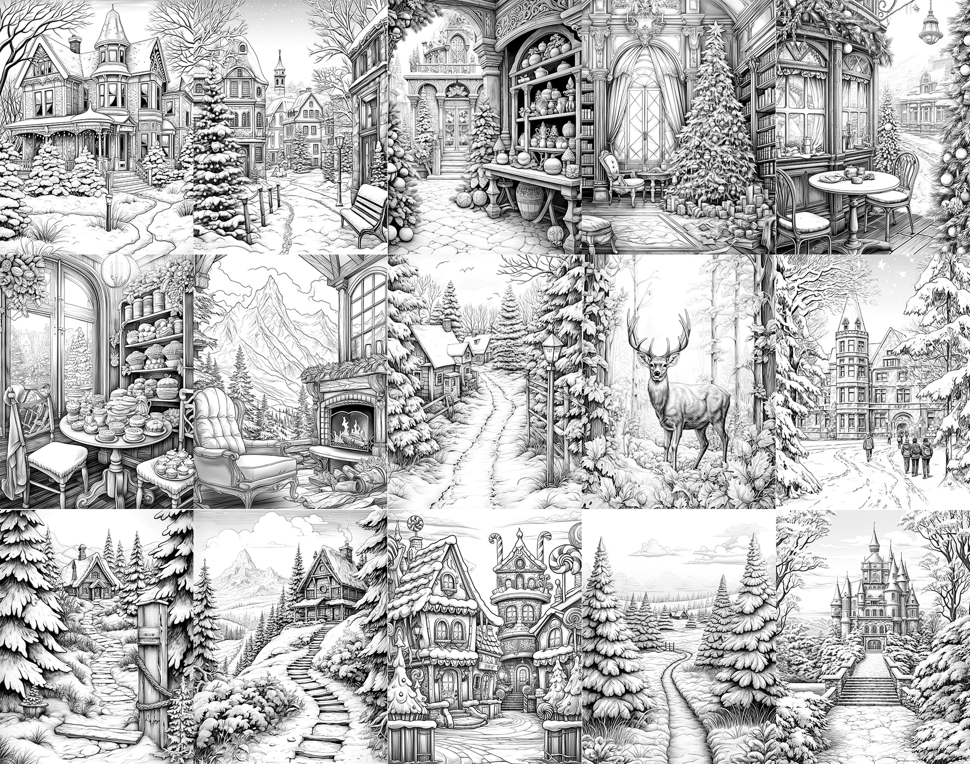 101 Calming Christmas Grayscale Coloring Pages - Instant Download - Printable – preview 4