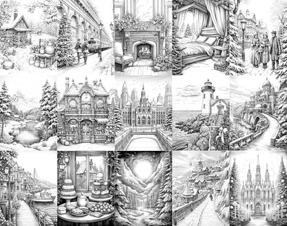 101 Calming Christmas Grayscale Coloring Pages - Instant Download - Printable – preview 6