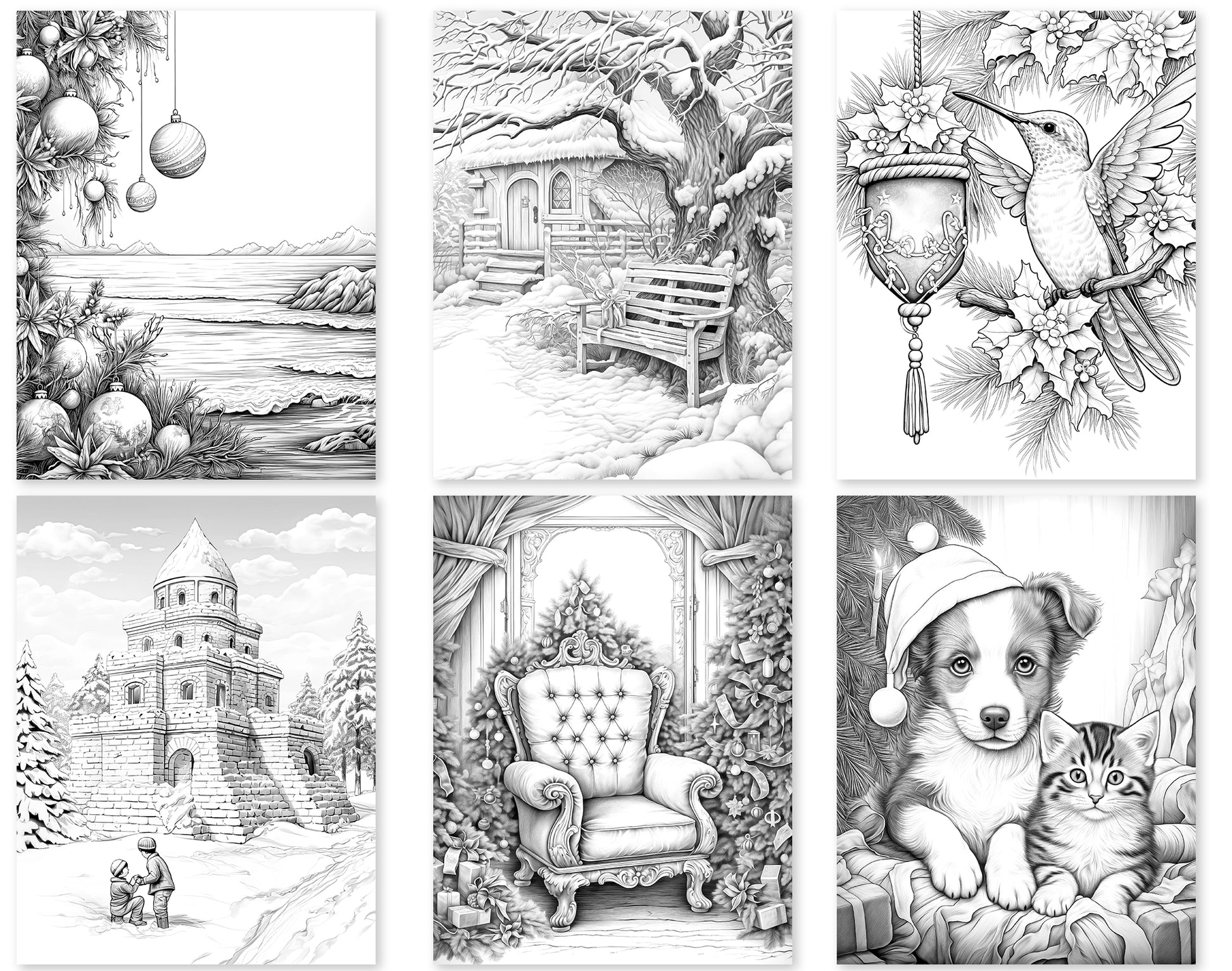 101 Calming Christmas Grayscale Coloring Pages - Instant Download - Printable – preview 7