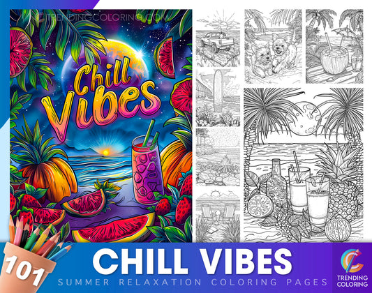 101 Chill Vibes Summer Relaxation Coloring Pages - Instant Download - Printable PDF