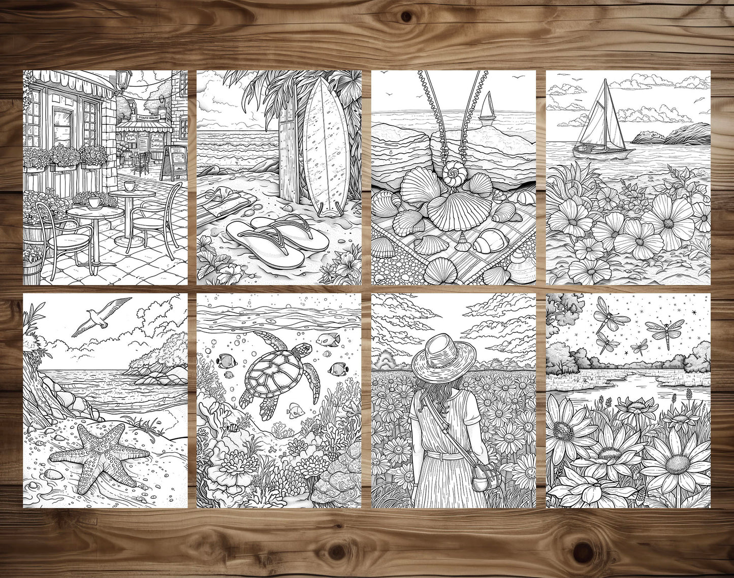 101 Chill Vibes Summer Relaxation Coloring Pages - Instant Download - Printable PDF – preview 4