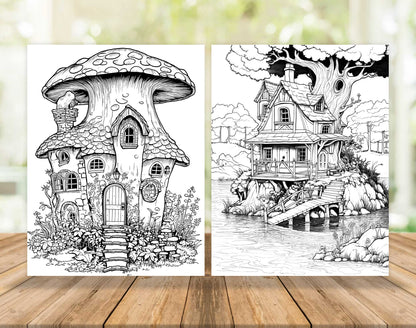 101 Enchanted Fairy House Coloring Pages - Instant Download - Printable – preview 4
