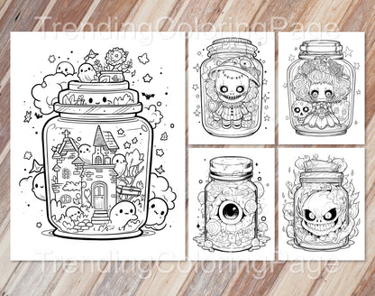 101 Kawaii Halloween in Jar Coloring Pages - Instant Download - Printable – preview 2