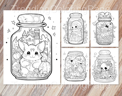 101 Kawaii Halloween in Jar Coloring Pages - Instant Download - Printable – preview 3