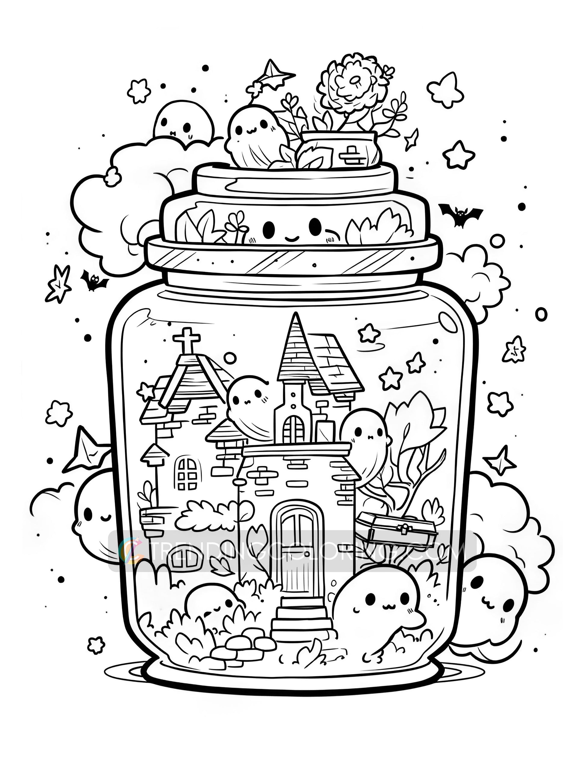 101 Kawaii Halloween in Jar Coloring Pages - Instant Download - Printable – preview 7