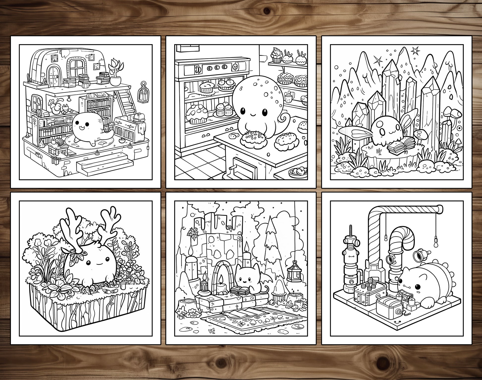 101 Kawaii Monster Corners Cute & Cozy Coloring Pages - Instant Download - Printable PDF – preview 3
