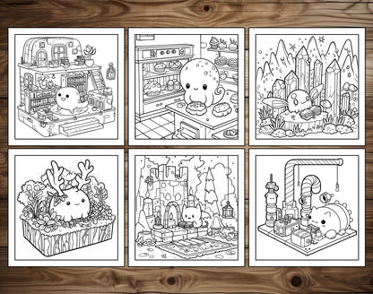 101 Kawaii Monster Corners Cute & Cozy Coloring Pages - Instant Download - Printable PDF – preview 3