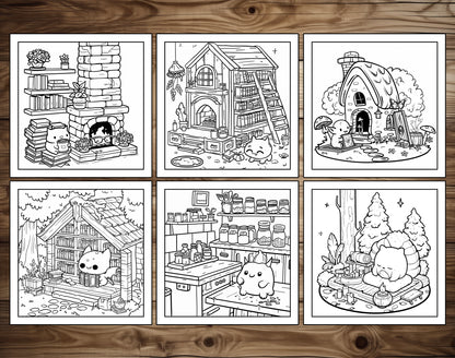 101 Kawaii Monster Corners Cute & Cozy Coloring Pages - Instant Download - Printable PDF – preview 4